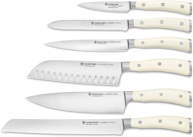 Wüsthof Classic Ikon Crème Seven Piece Knife Block Set with Crème Ash Wood Block - 1090470602 9877