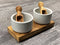 Set of 2 salt bowls with salt flakes, olive wood