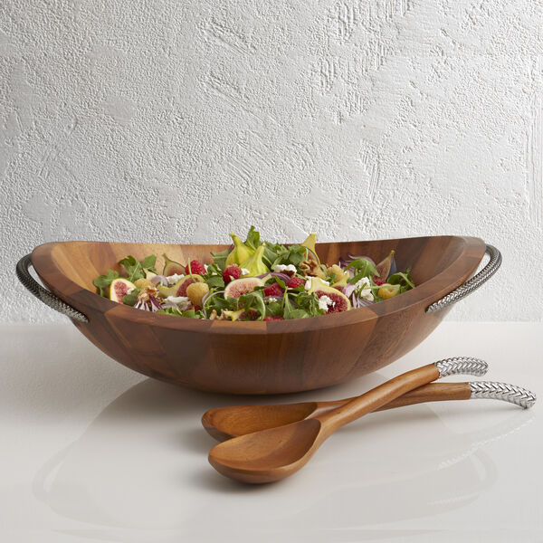 Nambé Braid Salad Bowl 20" w/ Servers 12"