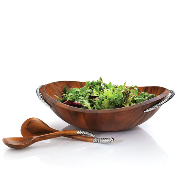 Nambé Braid Salad Bowl 20" w/ Servers 12"