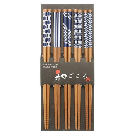 Chopsticks Set Bamboo Waka Blue/White