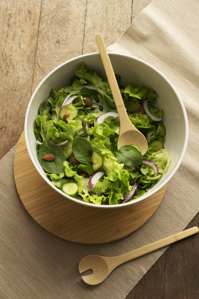 Salad Bowl w/Lid & Salad Servers Cream