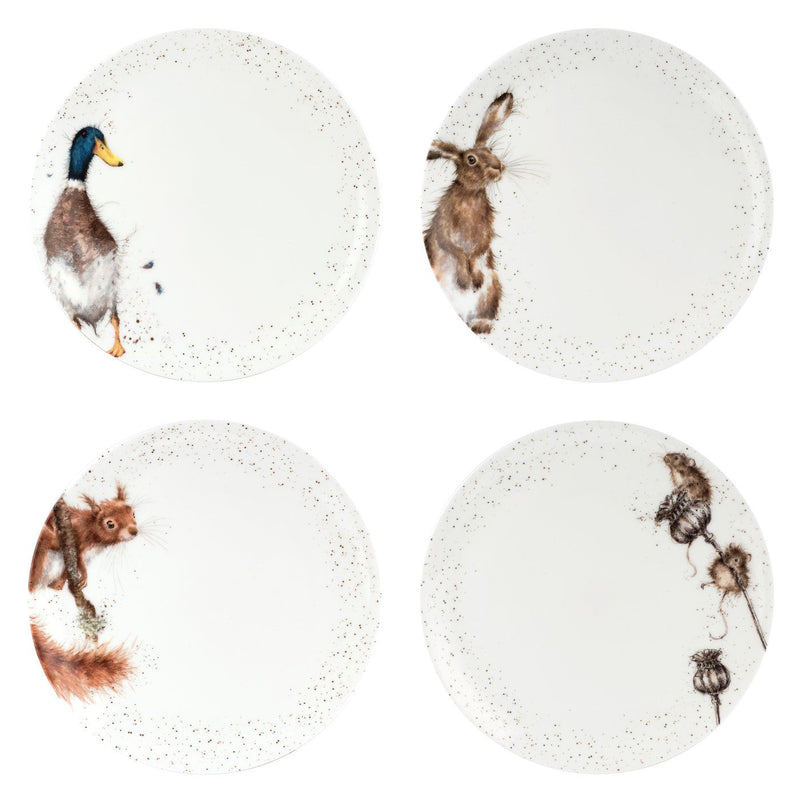 Wrendale Designs 10.5 Inch Coupe plates Set of 4 Hare, Squirel Mouse & Duck